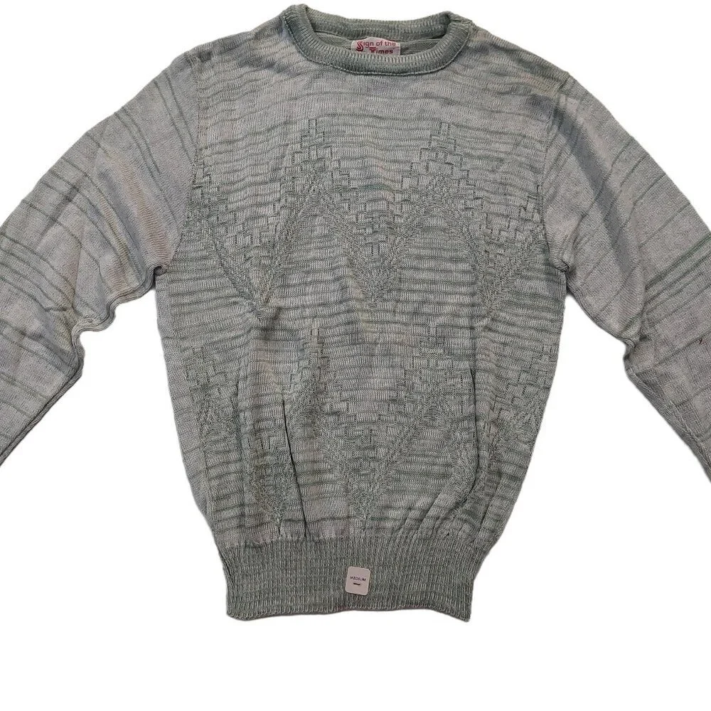 Vintage 1980s SIGN OF THE TIMES Olive Green Knit Crewneck Sweater